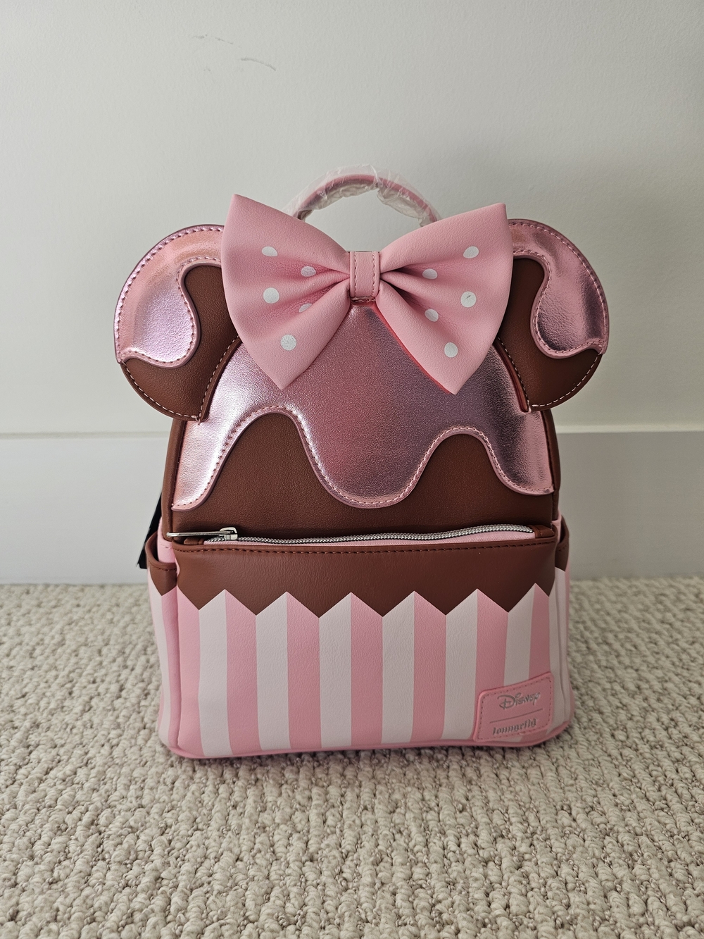 Loungefly Pink Metallic & Brown Cupcake Mini Backpack with Bow